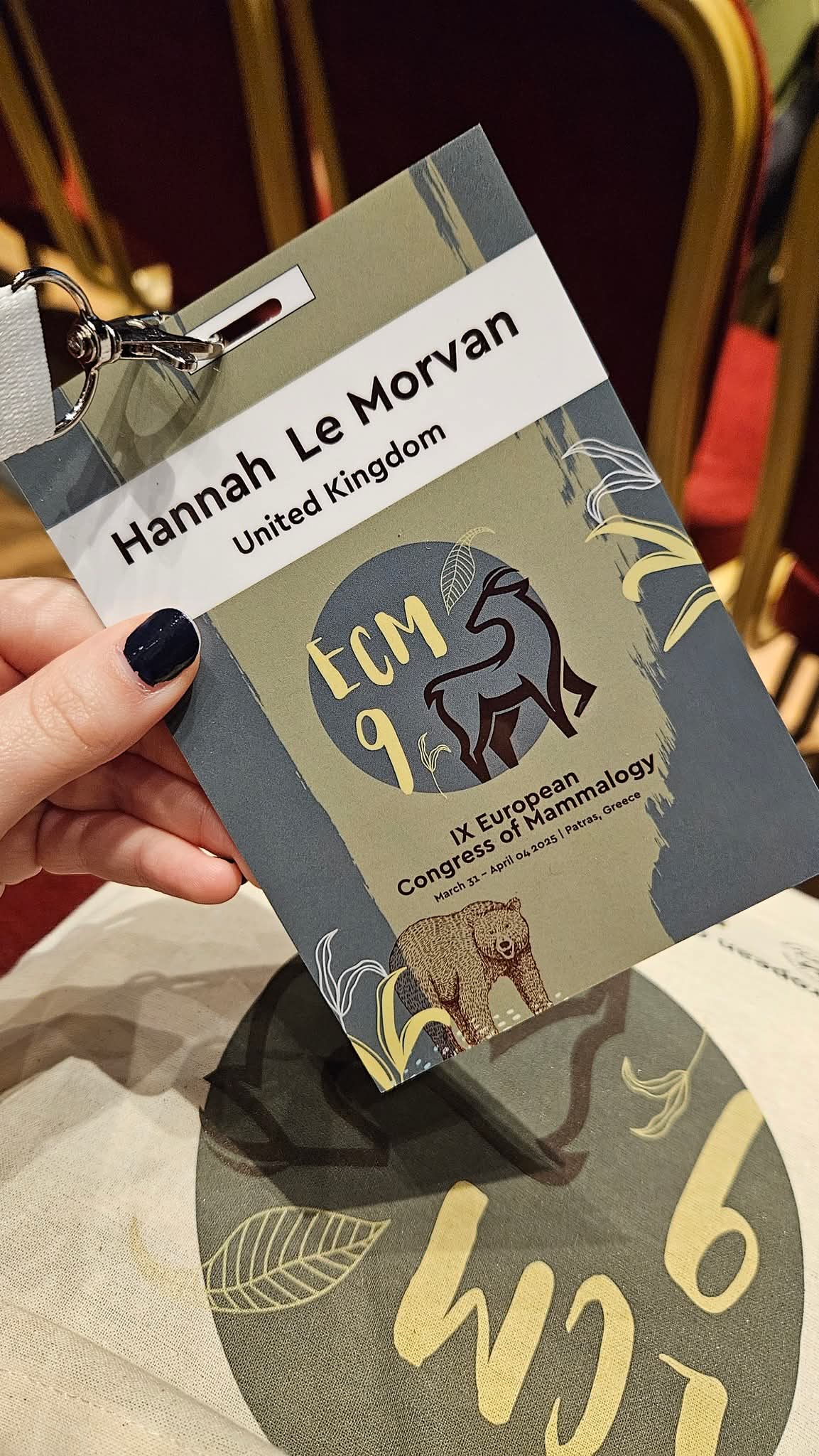 European Congress of Mammalogy IX event badge.