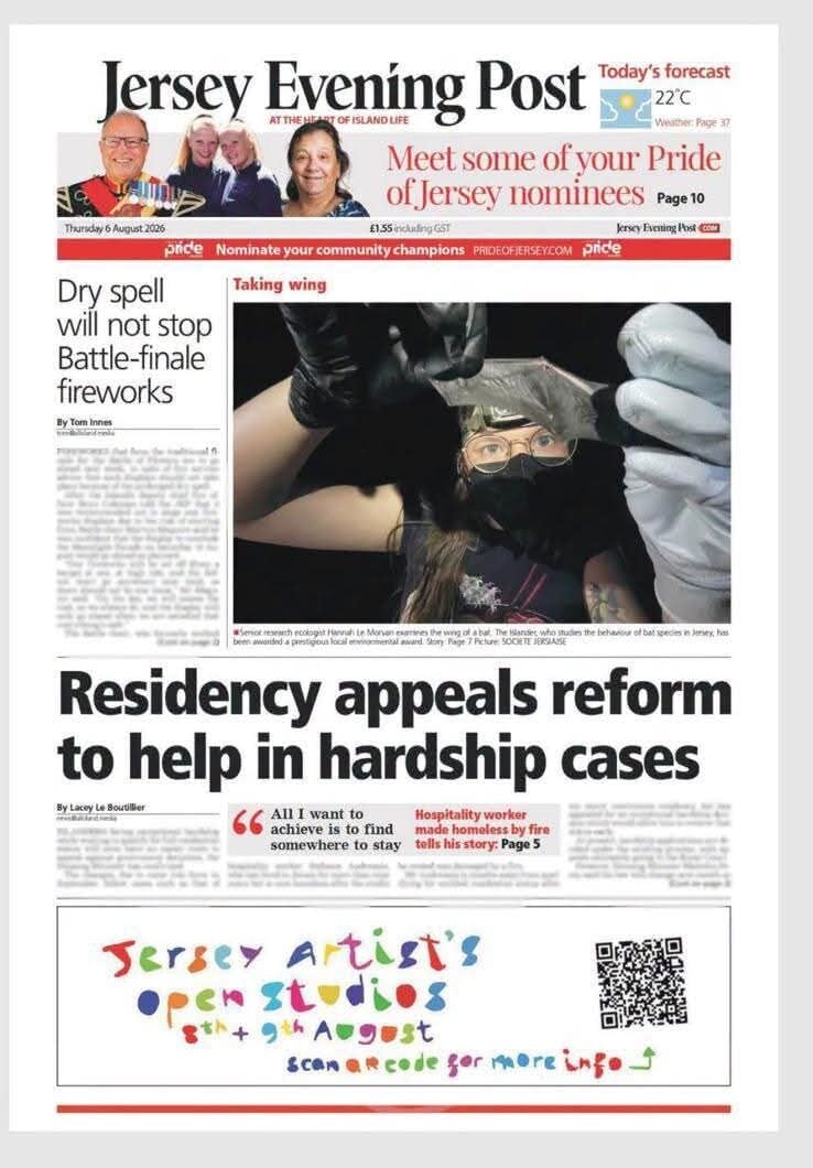 Jersey Evening Post headline and articles page layout.