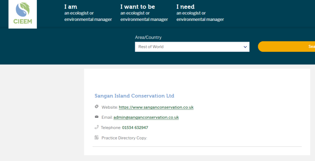 CIEEM directory listing for Sangan Island Conservation Ltd.